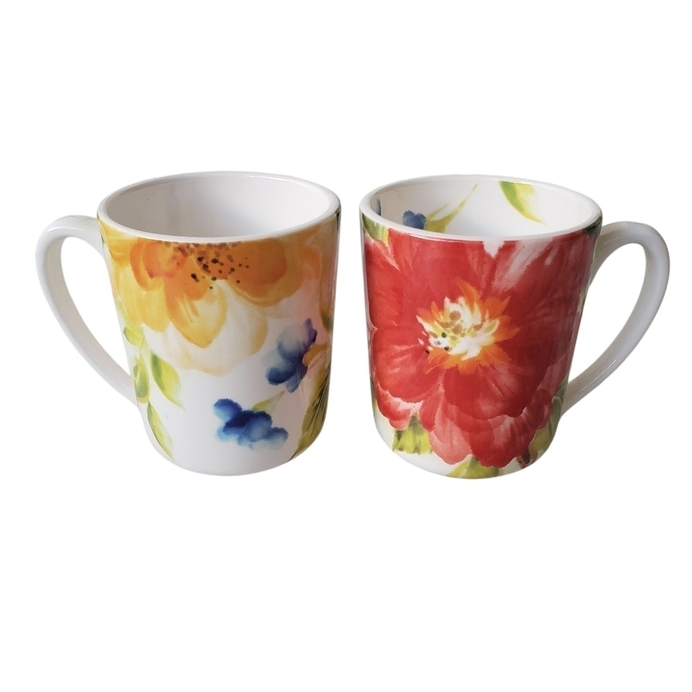 Pier 1 Imports Amelia Floral Ironstone Mugs Set of 2